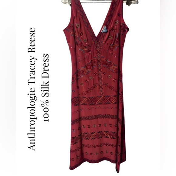 Anthropologie Plenty Tracey Reese 100% Silk Sz 8 Pink Bohemian Floral Festival - Picture 1 of 13